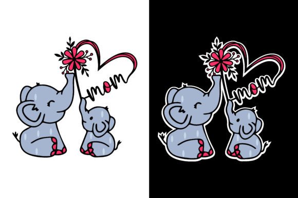 Elephant Mom and Baby Mother s Day Graphics for T-Shirt Designs