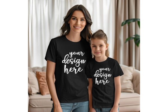 Mom and Me Black T-shirt Mockup: Essential Graphics for T-Shirts Designers