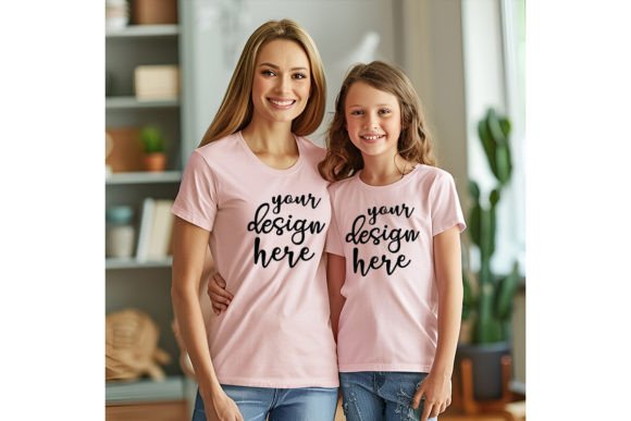 Mom and Me Pink T-shirt Mockup for Graphics and T-Shirts