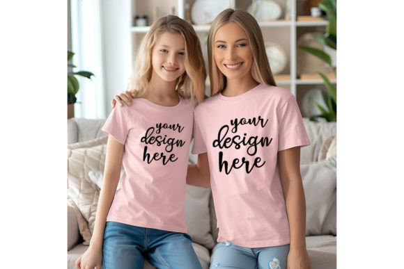 Mommy and Me Pink T-shirt Mockup Graphics for T-Shirts