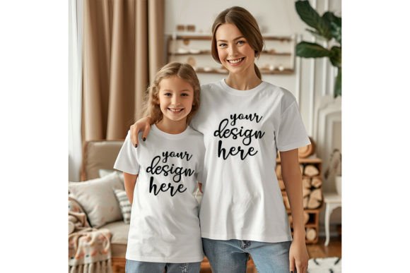 Mommy and Me White T-shirt Mockup for Graphics and T-Shirts